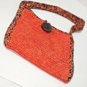 Orange Crochet Shoulder Bag with Brown/Orange Texture Strap